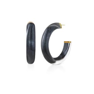 Gold & Honey Womens Medium Illusion Hoop Earrings In Black Onyx