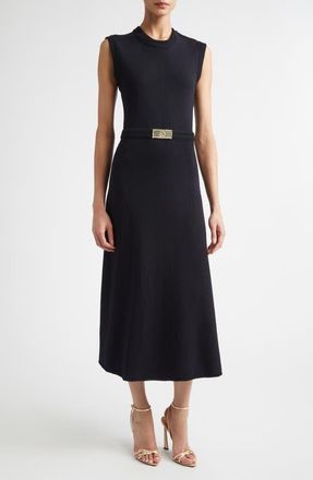 St. John Legacy Crepe Sleeveless Wool Blend Sweater Dress in Black at Nordstrom, Size X-Large