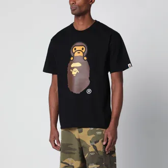 A Bathing Ape T-shirt nera con stampa Baby Milo con scimmia