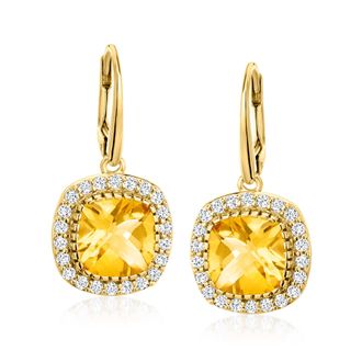 Ross-Simons Citrine and White Topaz Drop Earrings in 18kt Gold Over Sterling
