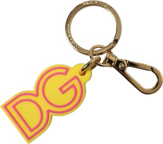 Dolce & Gabbana Gele Rubber Gouden Metaal DG Logo Sleutelhanger Keychain