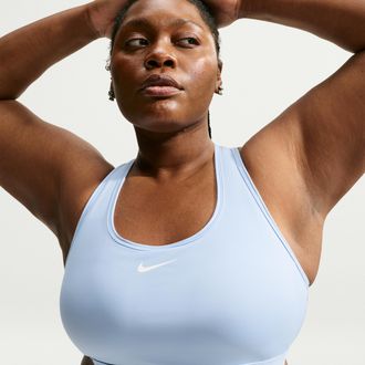 Nike Womens Swoosh Medium Support Padded Sports Bra (Plus Size) in Blue | DX6823-407