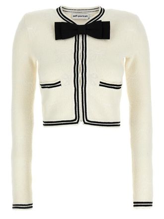Self Portrait Cream Bow Jacquard Cardigan