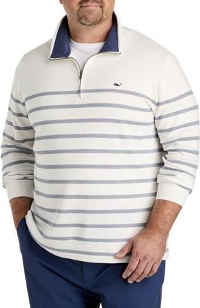 Vineyard Vines Big & Tall Brenton Stripe Saltwater 1/4-Zip Pullover in Nautical Navy at Nordstrom, Size 4X Big