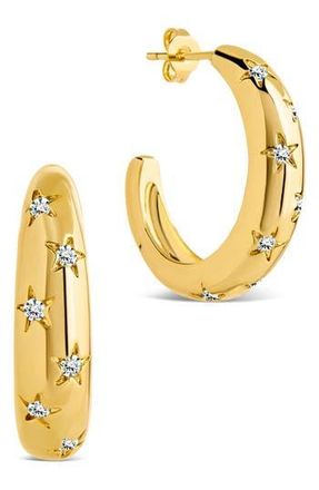 Sterling Forever Cubic Zirconia Star Accent Hoop Earrings in Gold at Nordstrom Rack