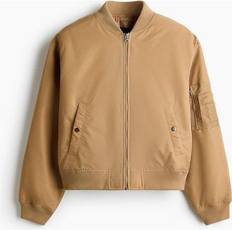 H&M Padded Nylon Bomber Jacket in Dusty Beige at Nordstrom, Size Xxx-Large