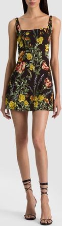 Alice & Olivia Julia Scoop Neck Minidress in Desert Sprigs Black at Nordstrom, Size 12