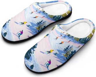 Generic Ski Slope Funny Mens Cotton Slippers Shoes Novelty Soft Non-Slip Sole Home Shoe