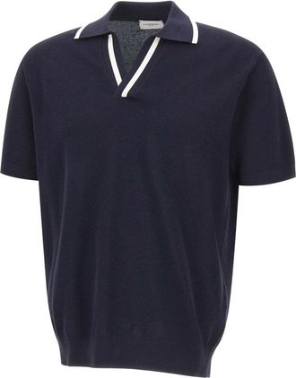 Paolo Pecora Truien & Vesten, Heren, Blauw, M, Katoen, Gebreide Polo met Open Kraag