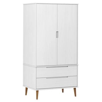 Berkfield Home Wardrobe MOLDE White 90x55x175 cm Solid Wood Pine | Size: 90 x 55 x 175 cm