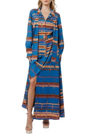 Ciebon Jameela Belted Long Sleeve Maxi Shirt Dress in Blue at Nordstrom, Size X-Small