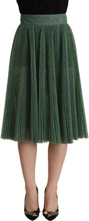 Dolce & Gabbana Womens Pleated Skirt Green Glitter Model A - Dark Green - Size EU 40 (Womens)