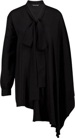 Balenciaga Washed Silk Scarf Blouse - Dames - Blouses - Zwart - S - Leer - Overhemden