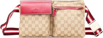 Gucci Marsupio in tela GG con doppia tasca e decorazione Web 2000-2015 - Marrone
