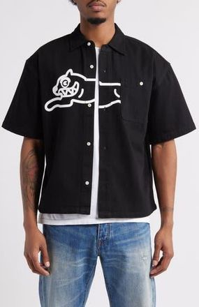 Icecream Running Dog Short Sleeve Denim Graphic Button-Up Shirt in Black Caramel at Nordstrom Rack, Size Xx-Large