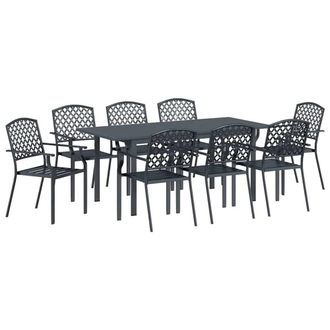 Berkfield Home 9 Piece Garden Dining Set Anthracite Steel in Dark Grey