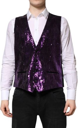 Dolce & Gabbana Purple Sequined Dress Formal Waistcoat Mens Vest