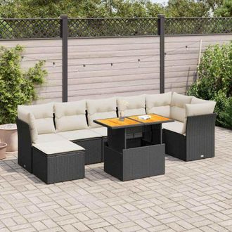 vidaXL Set De Sof&aacute;s De Jard&iacute;n Y Cojines 8 Piezas Rat&aacute;n Sint&eacute;tico Negro Vidaxl