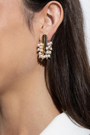 Self Portrait Earrings With Glass Pearls, Womens, Gold