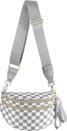 Generic Women Checkered Crossbody Bags Bum Handbag, Durable Strap Roomy Versatile Mom-Friendly Diaper Bag with Different Pockets (Gray White Checkered 10)