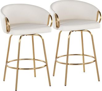 LumiSource Set Of 2 Claire 26In Contemporary/Glam Fixed-Height Counter Swivel Stools With Footrest