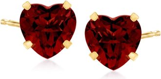 Ross-Simons Garnet Heart Martini Stud Earrings in 14kt Yellow Gold