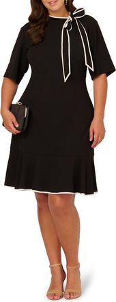 Adrianna Papell Tie Neck Crepe Dress in Black/Ivory at Nordstrom, Size 20W