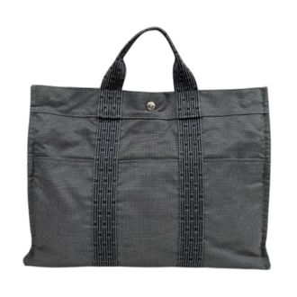 Herm&egrave;s Her Line Gray Canvas Tote Bag (Pre-Owned)