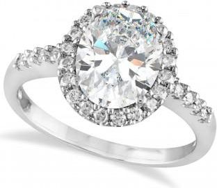 Allurez Oval Moissanite & Halo Diamond Engagement Ring 14k White Gold 2.82ct