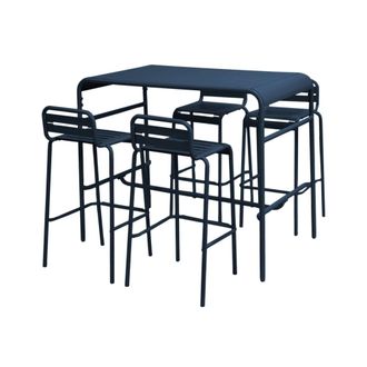 Sweeek Set mesa alta de jard&iacute;n tipo bistr&oacute; de acero con 4 sillas altas de