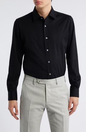 Zanella Lord Solid Knit Cotton Blend Dress Shirt in Black at Nordstrom, Size Xx-Large