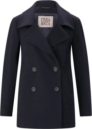 Cinzia Rocca Double-Breasted Coats - Dames - Mantel - Blauw - XL - Wol - Jassen