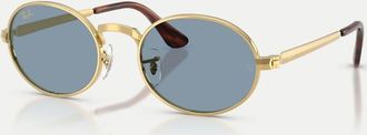 Ray-Ban Rb3931 - Occhiali da sole rettangolari color oro Arista con lenti blu