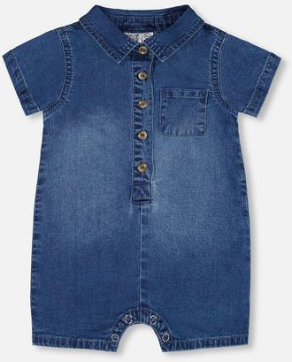 Deux par Deux Baby Boys One-Piece Denim Romper Dark Denim Blue at Nordstrom, Size 18M