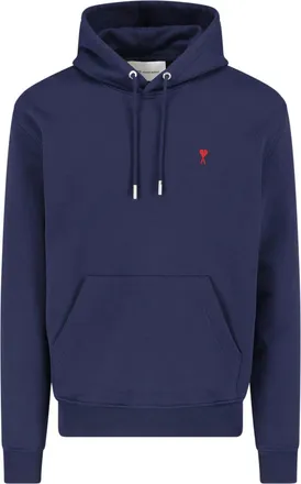 Ami Cotton Hoodie With Drawstring Hood And Iconic Logo
