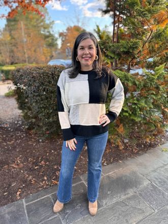 Entro Color Block Round-Neck Sweater In Black Multi