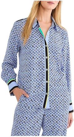 Nic+Zoe Mosaic Trimmed Shirt Womens Clothing Blue : MD, Polyester
