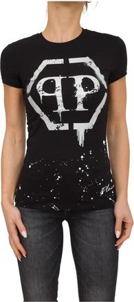 Philipp Plein Zwarte Ronde Hals T-Shirt - Dames - T-shirts - Zwart - M - Katoen - Tops