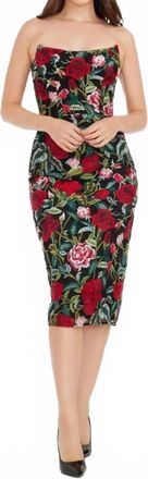 Dress The Population Cosette Floral Embroidered Strapless Bodycon Dress In Green