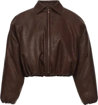 Magda Butrym cropped donkerbruin leren bomberjack