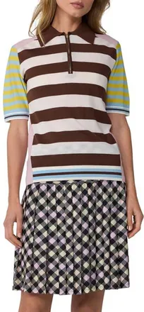 Diane Von F&uuml;rstenberg Catrina Striped Merino Wool Polo Sweater in Pink Brown at Nordstrom, Size Medium