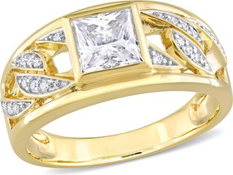 Mimi & Max 1 1/3ct TW Moissanite Mens Ring with Link Design in 10k Yellow Gold
