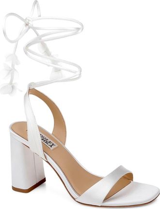 Badgley Mischka Westminster Ankle Wrap Sandal in White Satin at Nordstrom, Size 6.5