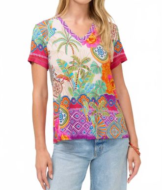 Johnny Was Janie Favorite Short Sleeve V Neck Swing Tee In Avelar