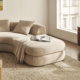 Castlery White Performance Boucle Side Ottoman by Castlery, Grey, Low-Profile Silhouette, Unwind Spot