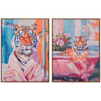 Adda Home Set 2 Cuadros Tigres 80% Pintado a Mano 60x4x80 Cm