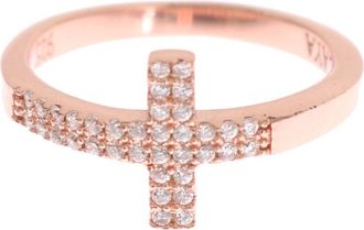 Nialaya Pink Gold 925 Silver Womens Cross CZ Ring