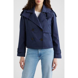 Michael Kors Crop Trench Coat with Removable Hood in Midnight at Nordstrom, Size X-Large