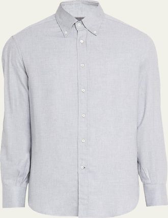Brunello Cucinelli Mens Micro-Chevron Button-Collar Sport Shirt