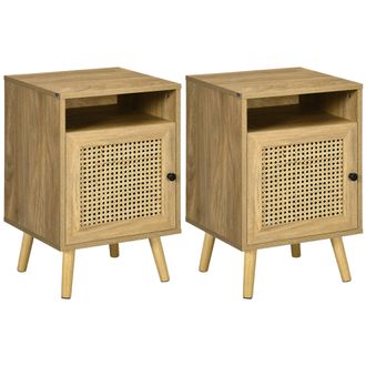 HOMCOM Nightstand - Rattan Bedside Table - Sofa Side Table w/ Cabinet - Shelf | TJ Hughes